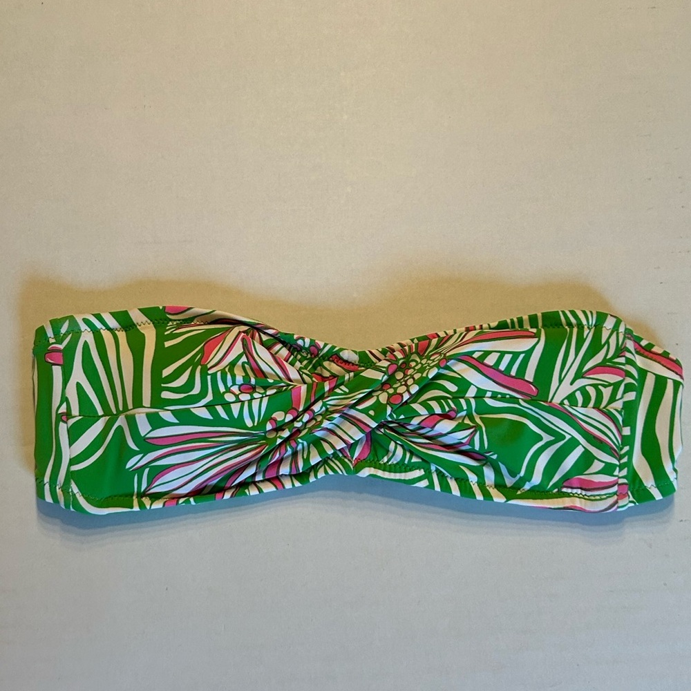 Lilly Pulitzer Keene Cinch Bandeau Bikini Top Green Bean Daisy Darling XXS